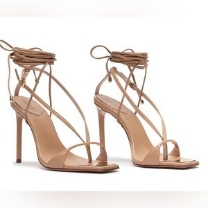 SCHUTZ Vikki Leather Sandal - 5 / Honey Beige / Leather